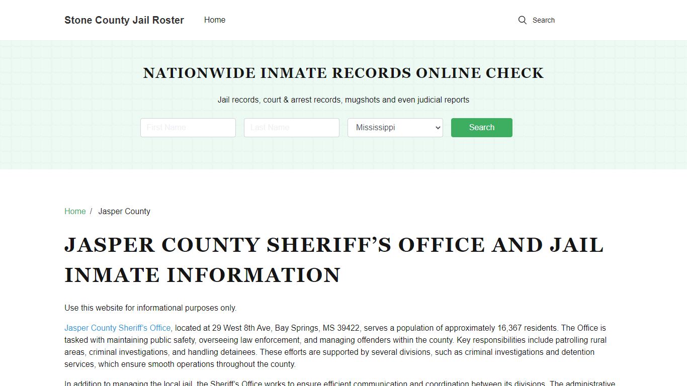 Jasper County Sheriff, MS, Jail Inmate Search, Recent Arrests